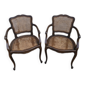 Fauteuils en bois et cannage