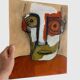 Abstract neo-primitive French portrait painting, mixed media on panel, 1999