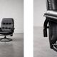 Vintage Mid-Century Danish Modern Black Leather Swivel Chair and Ottoman
