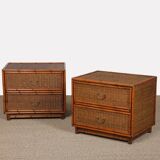 Pair of rattan and brass bedside tables, 1960