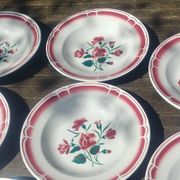 Lot of seven old soup plates from the 40s/50s decorated with roses