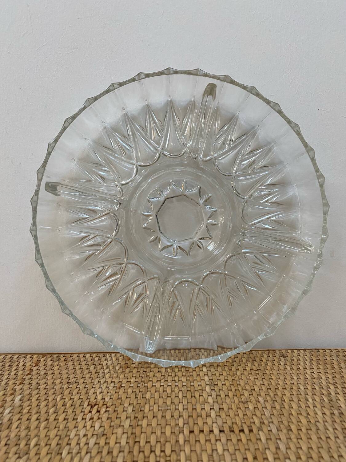 Vintage round serving platter in cut glass