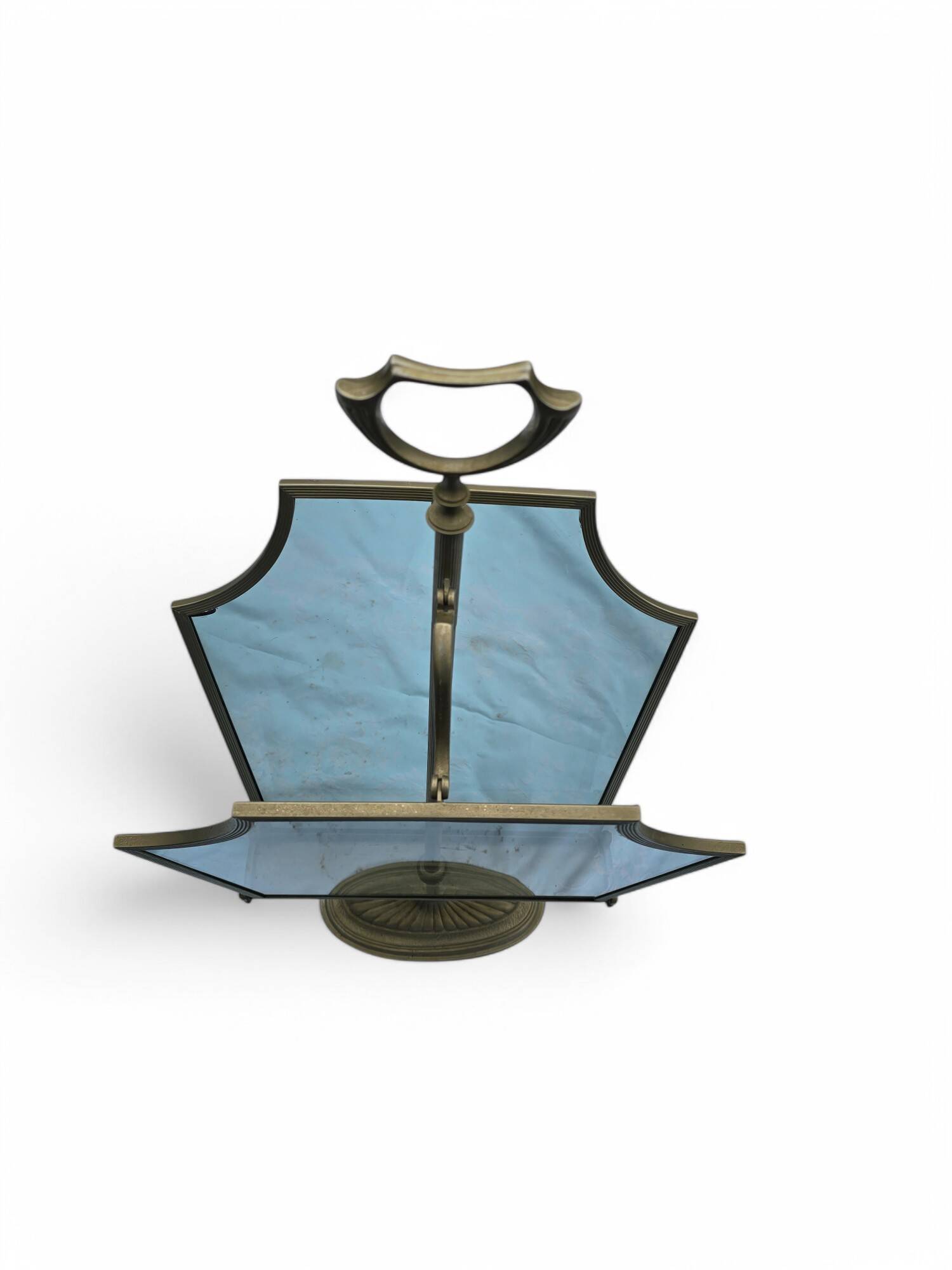 Porte-revues ancien en métal et verre