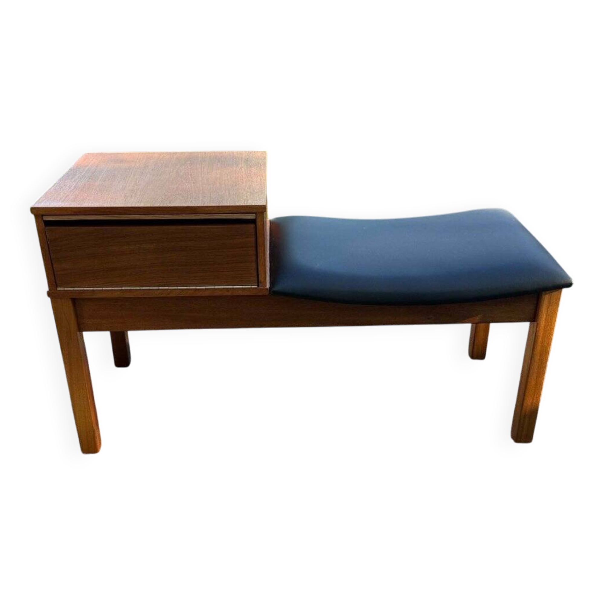 Vintage teak telephone bench with vinyl seat, 1960s