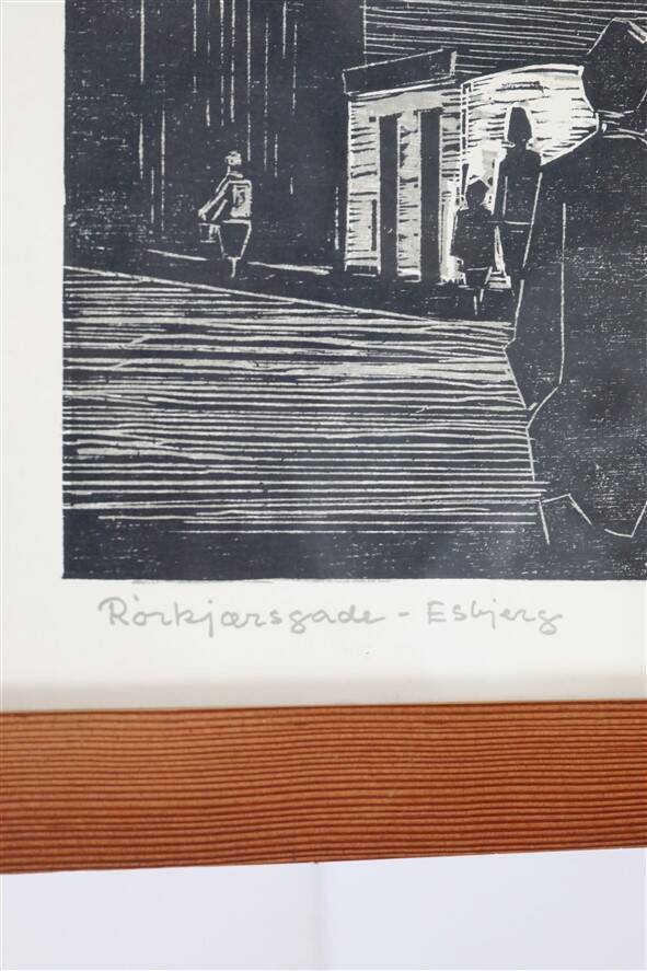 Set of 2 mid-century Erling Juhl wood prints in original larch wood frames / 1960s