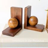 Paire de serre-livres boules en chêne ancien, Midcentury Art Deco