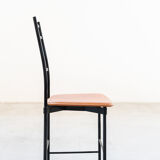 Dining chairs in brown leather and aluminum by ycami, 1980