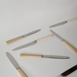 set of 6 small white bakelite knives 1960