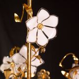 Lustre en verre de Murano décor de fleurs blanches, 1970