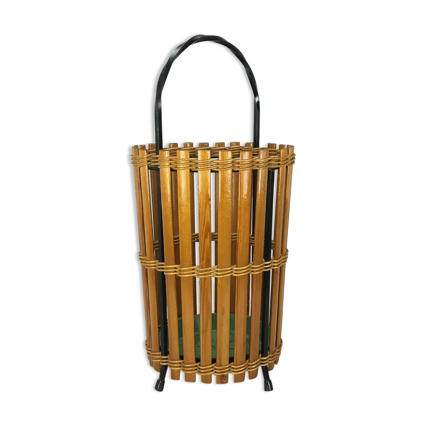 60s 70s umbrella stand umbrella holder wood metal Mid Century Design 60s