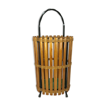Porte-parapluie bois métal mid century design années 60