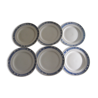 Lot 6 assiettes plates anciennes vers 1900 faïence k&g luneville yvetot