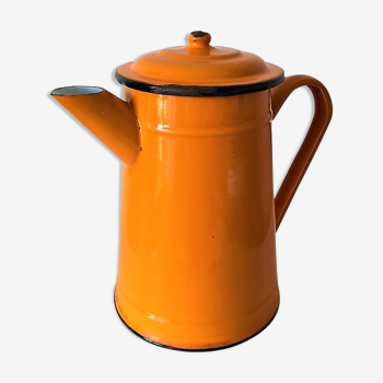 Cafetière émail orange ancienne