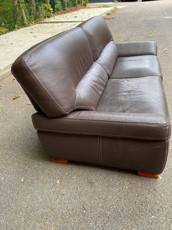 Canapé scandinave 3 places en cuir marron 200cm