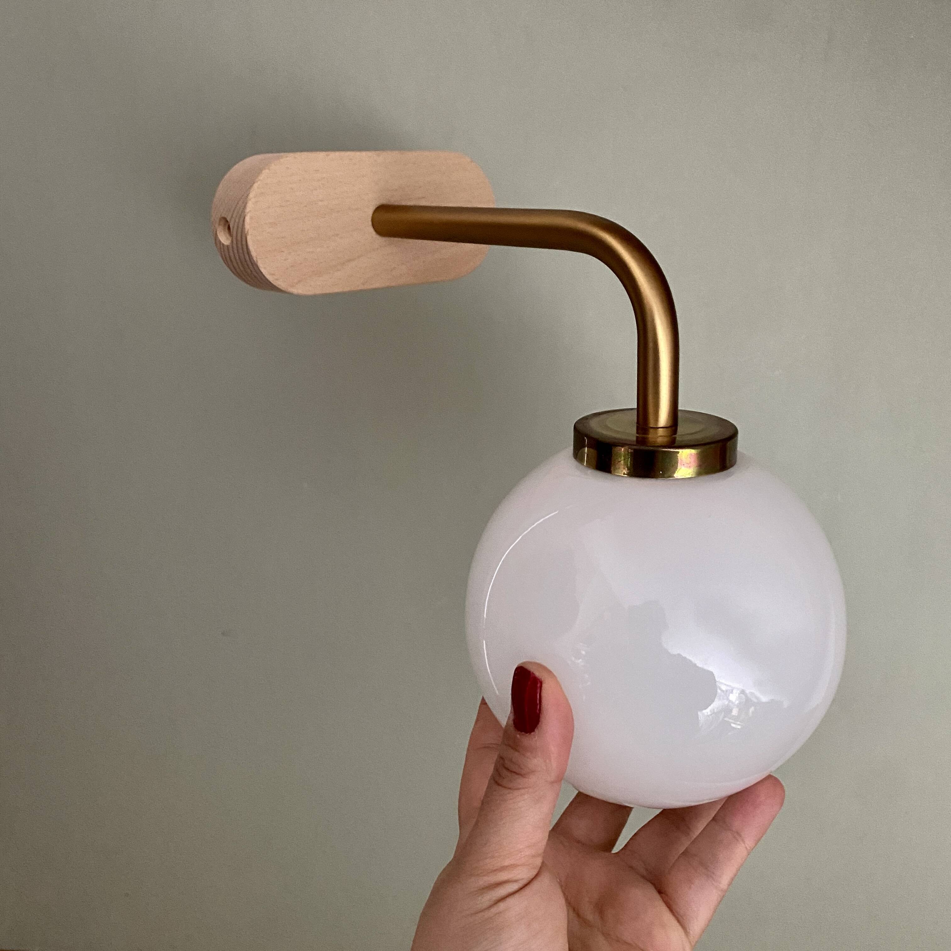 Vintage globe wall lamp in white opaline