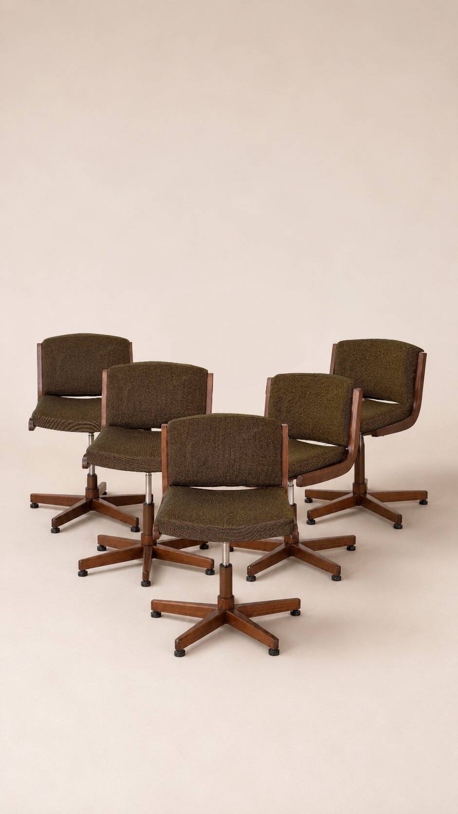 Set of 5 designer office chairs in solid wood