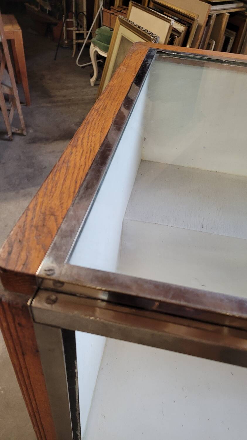 Shop counter display cabinet with old drawers, 1900s