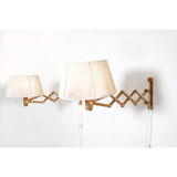 Pair of pine accordion sconces with cotton rope lampshade.