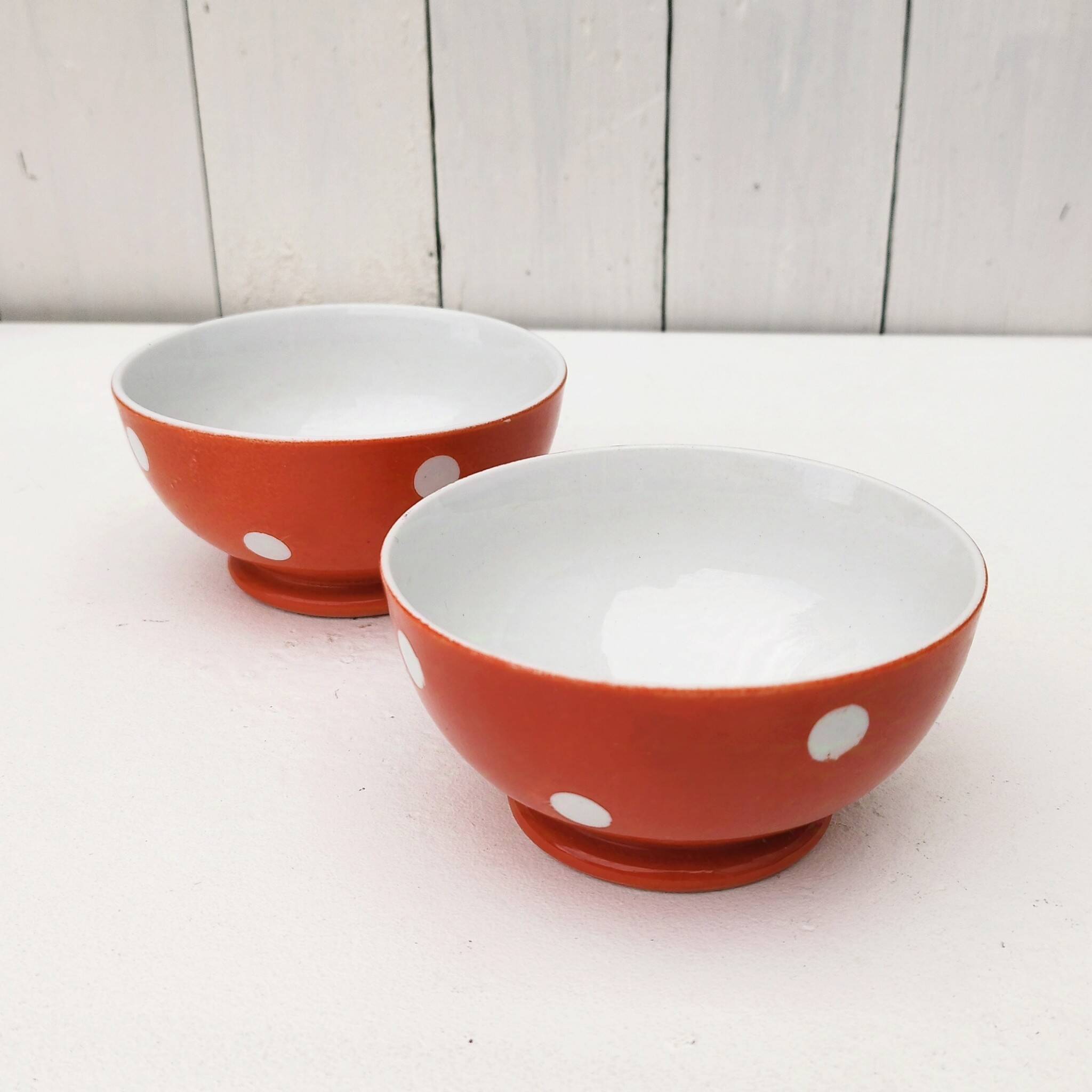 Vintage Longchamp Earthenware Polka Dot Bowls