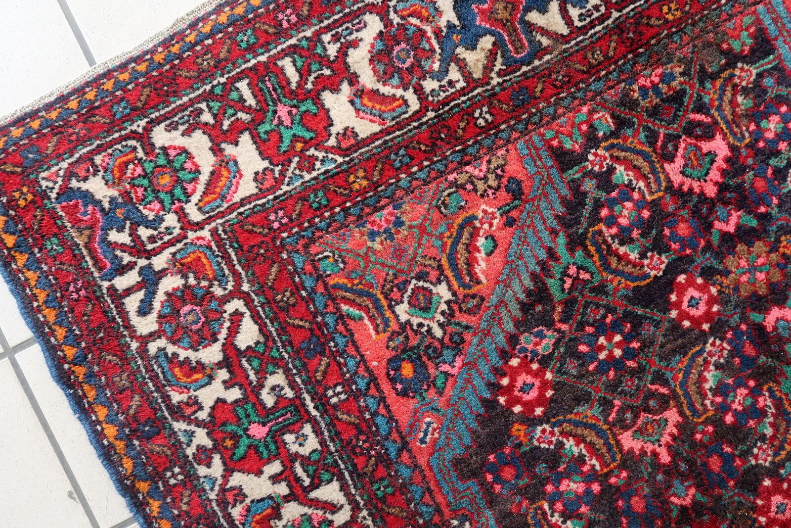 Handmade vintage Persian Malayer rug 129cm x 219cm 1960s