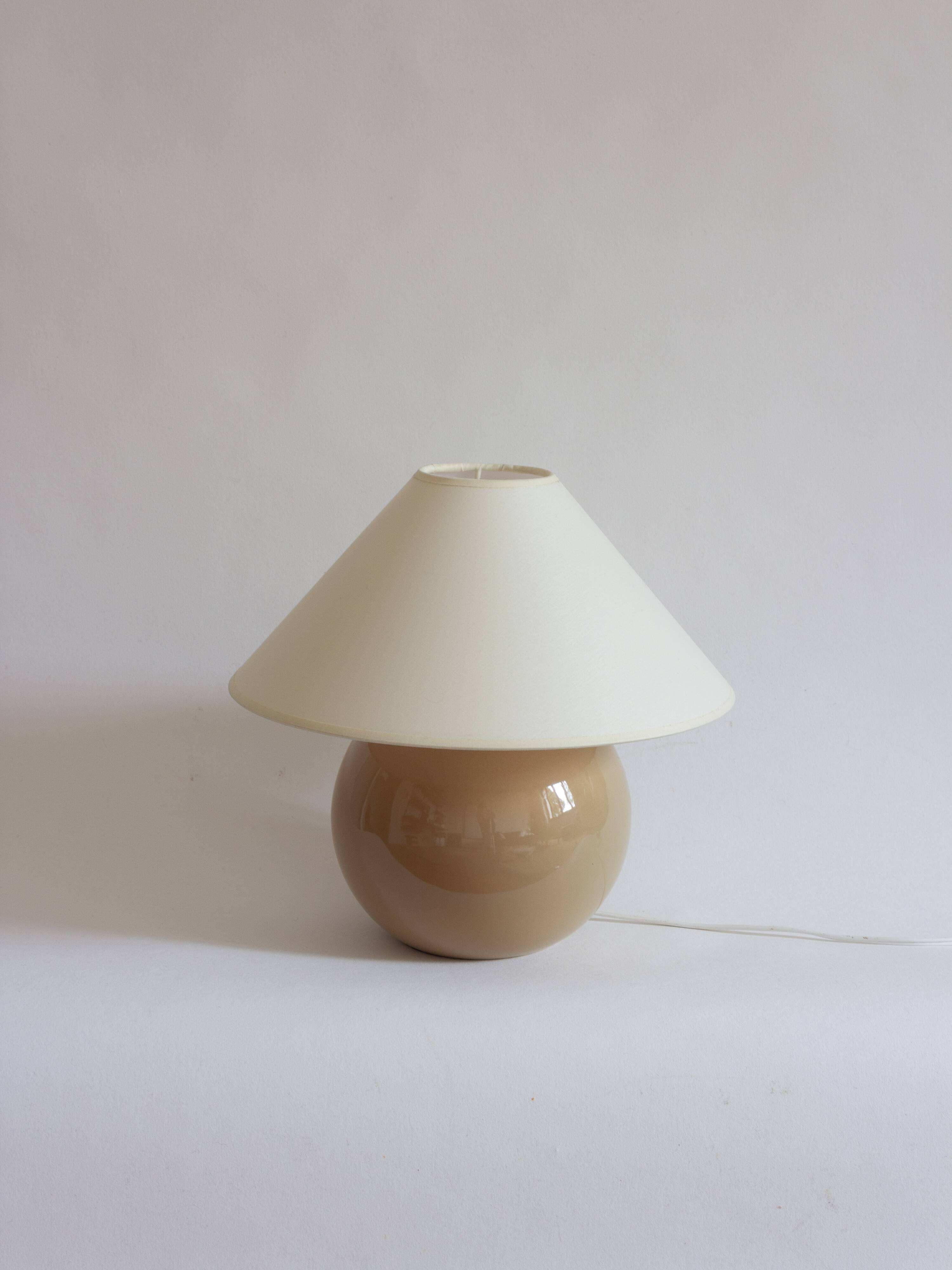 Ceramic ball lamp base in caramel beige color, 70s