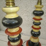 Pair of lamp Signed G - Lanvin lacquered wood Vintage 1950/ 60s