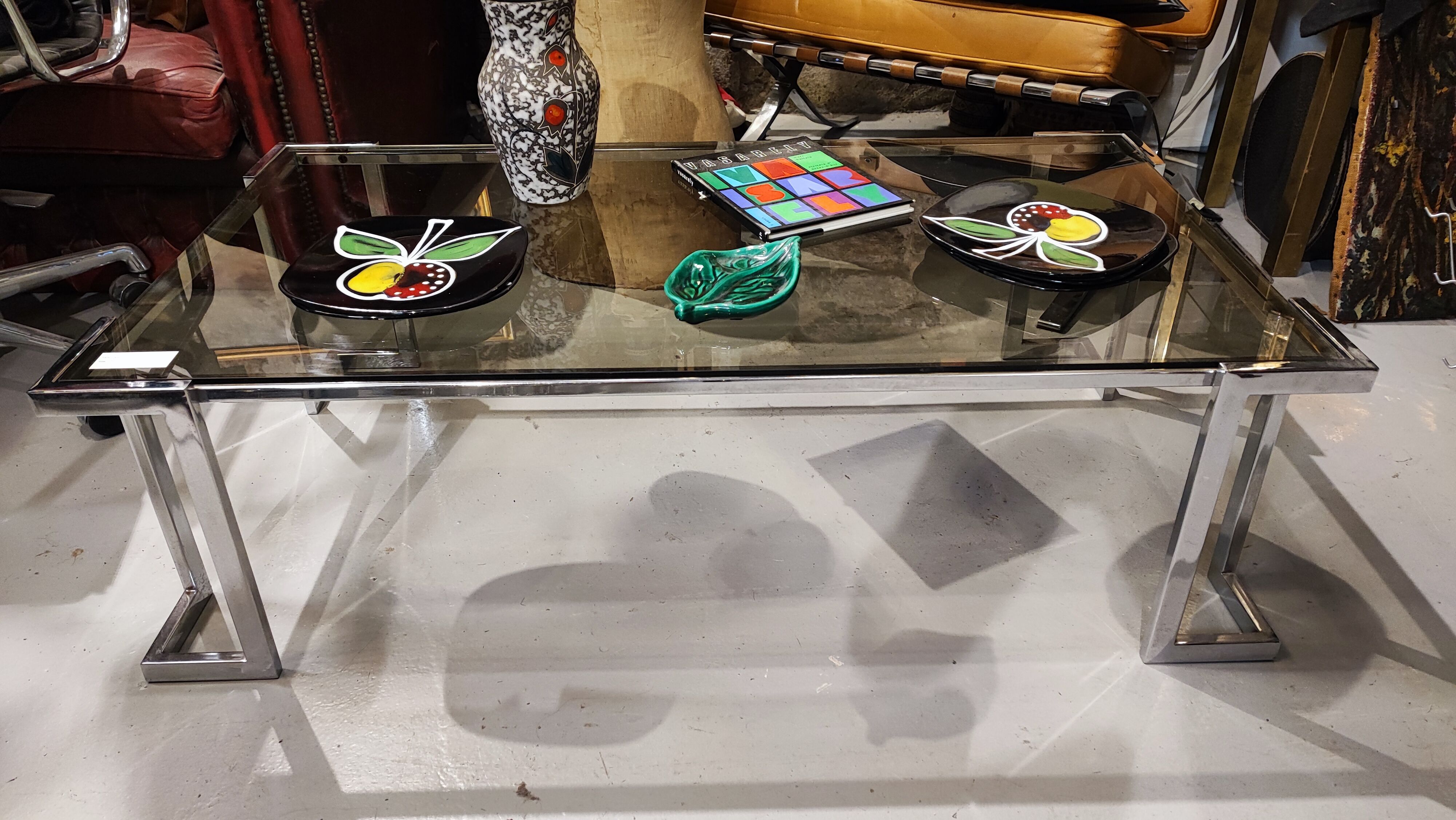 Vintage glass and chrome coffee table 1970