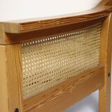 Pair of 70s cane and pine armchairs