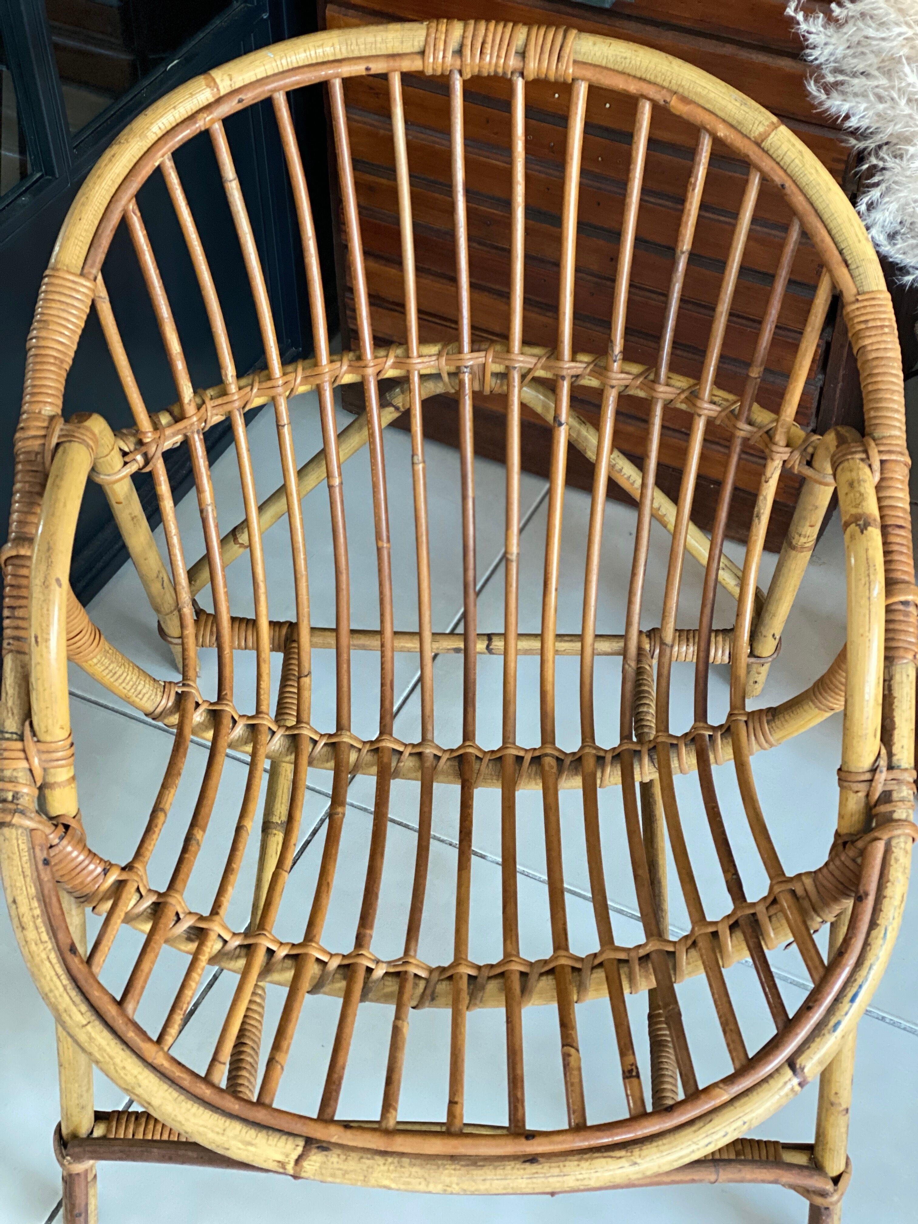Vintage adult rattan armchair basket
