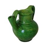 Orjol ou cruche vert antique français en terre cuite émaillée