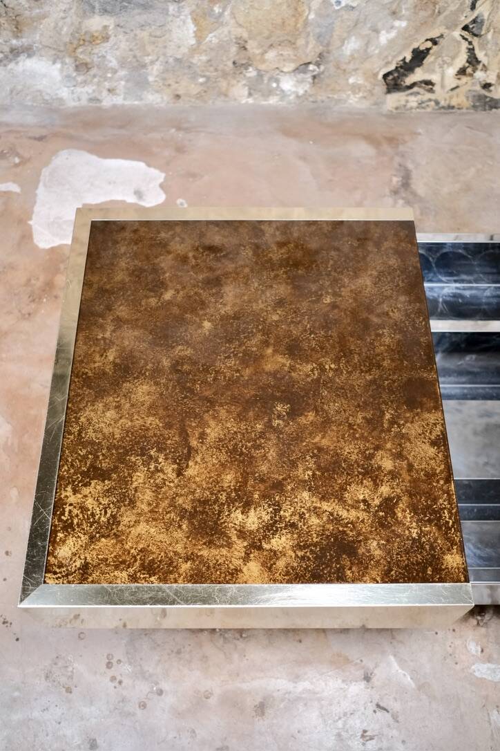 Brass solar flare bar coffee table, Cidue, Italy, 1970s