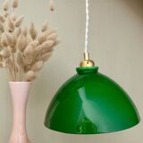 Vintage lampshade pendant light in green and white opaline