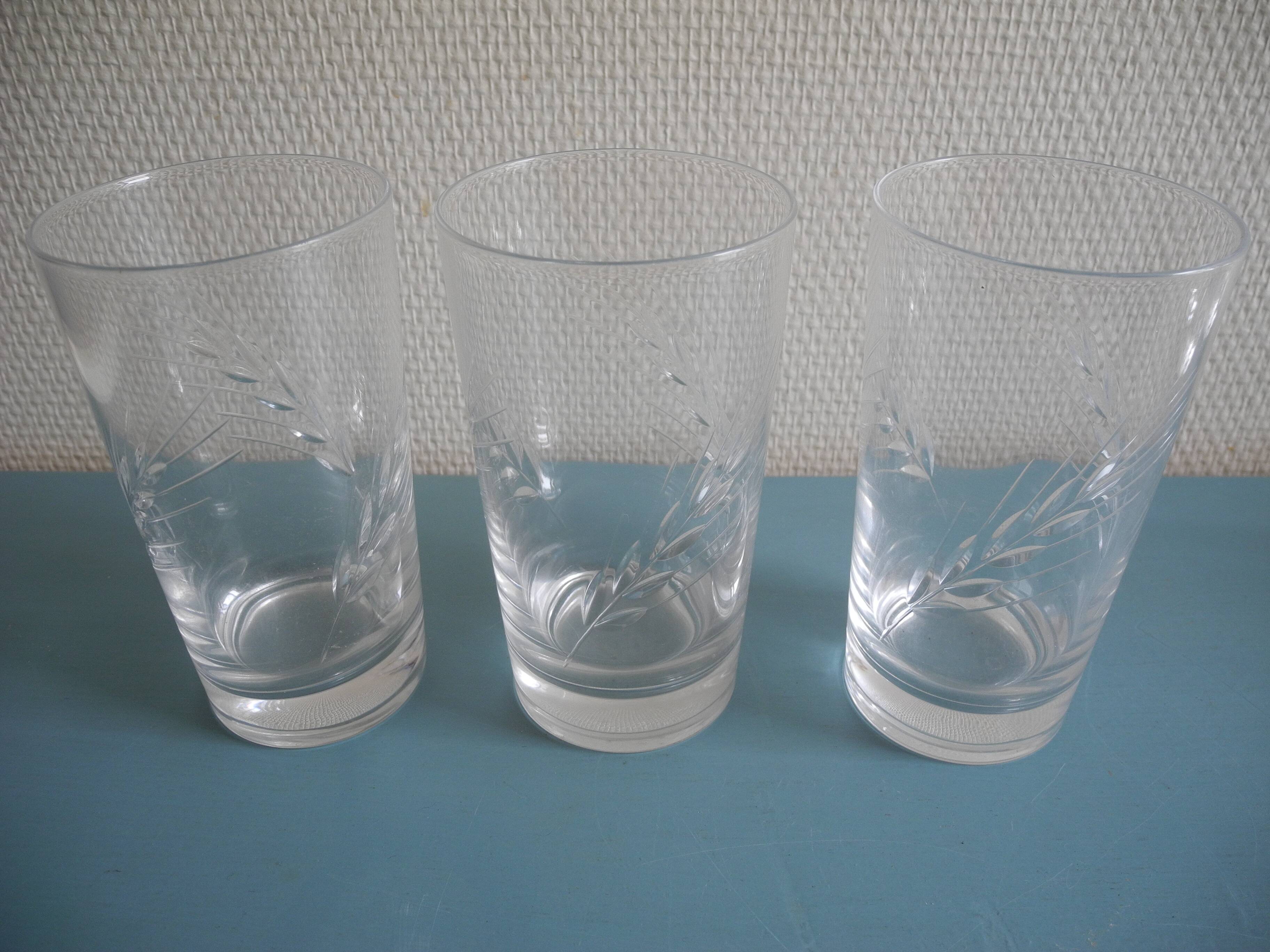 6 verres orangeade cristal d'Arques Fleury vintage french crystal glasses