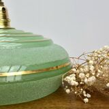 Applique abat-jour vintage en verre givré vert et doré