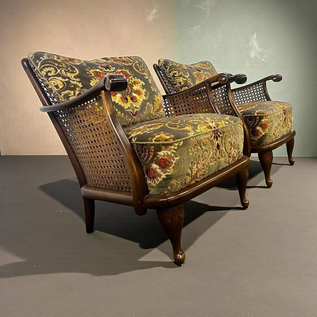 Set of 2 vintage wooden club armchairs