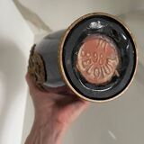 Ceramic vase with enamel drips, brass mount, around 1920, Be