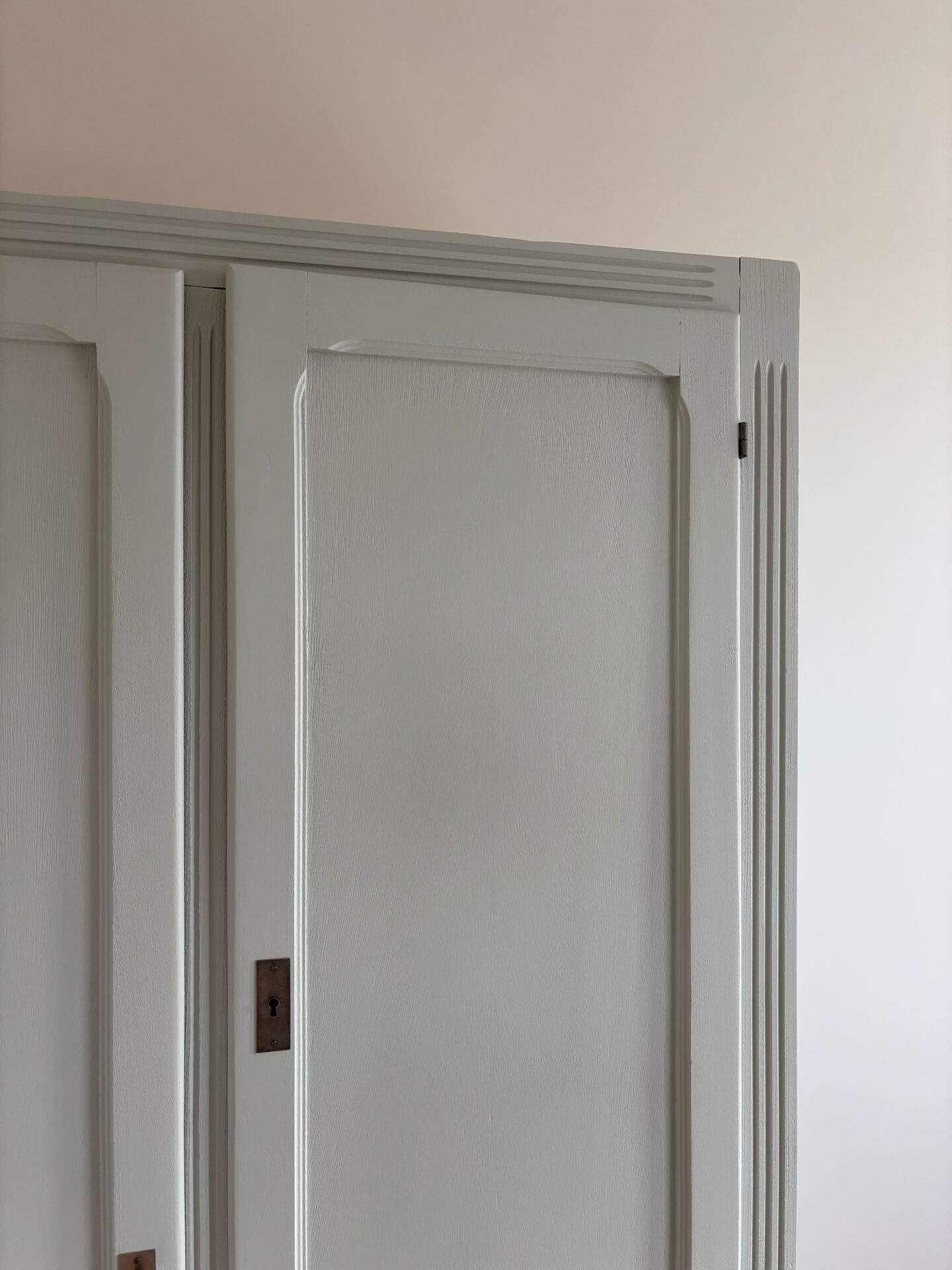 Art Deco wardrobe with shelves and drawers, renovated wood.