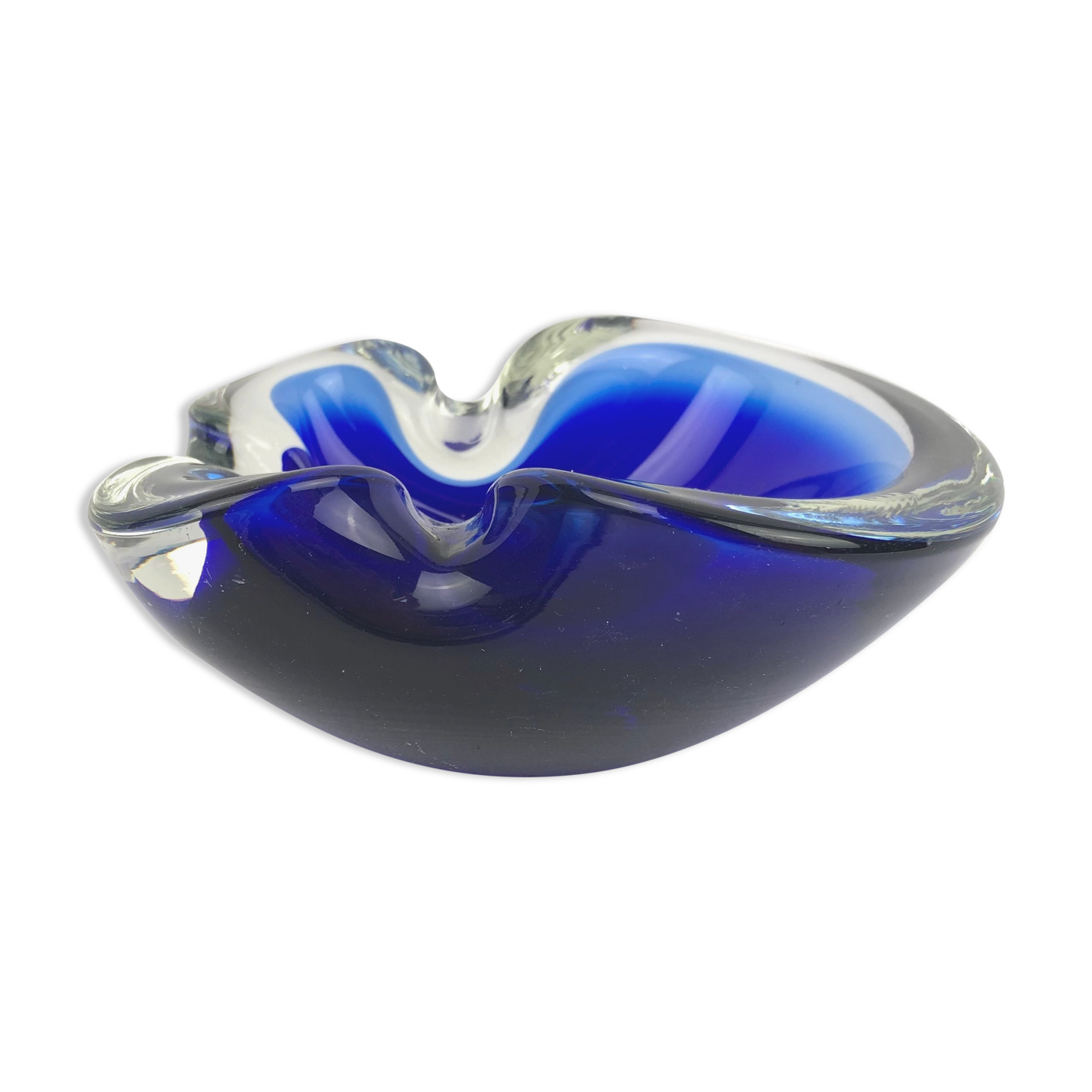 Vintage Murano ashtray, blue and transparent sommerso