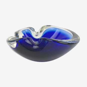 Vintage Murano ashtray, blue and transparent sommerso