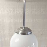 Bauhaus style suspension in aluminium and opaline, diameter 25 cm - mid 20th century.