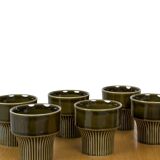 Ensemble de 6 tasses vintage en grès émaillé vert olive