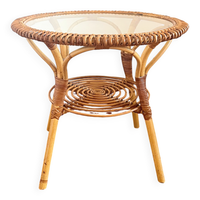 Table ronde en rotin Années 60