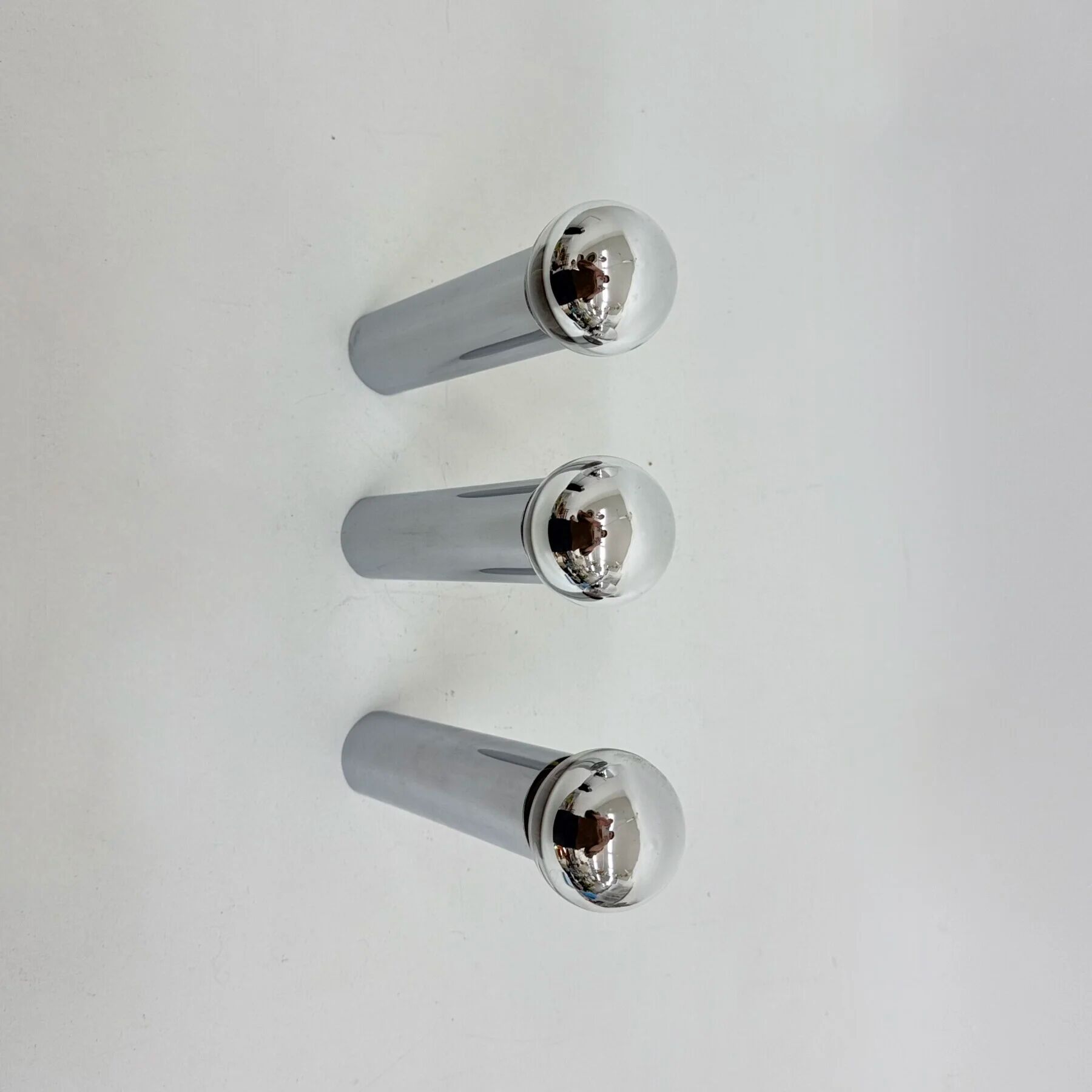 Set of 3 minimalist chrome tube ceiling / wall lamps, 1970s