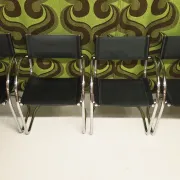 Set of 4 Bauhaus leather armchairs in chrome metal 1970/1980