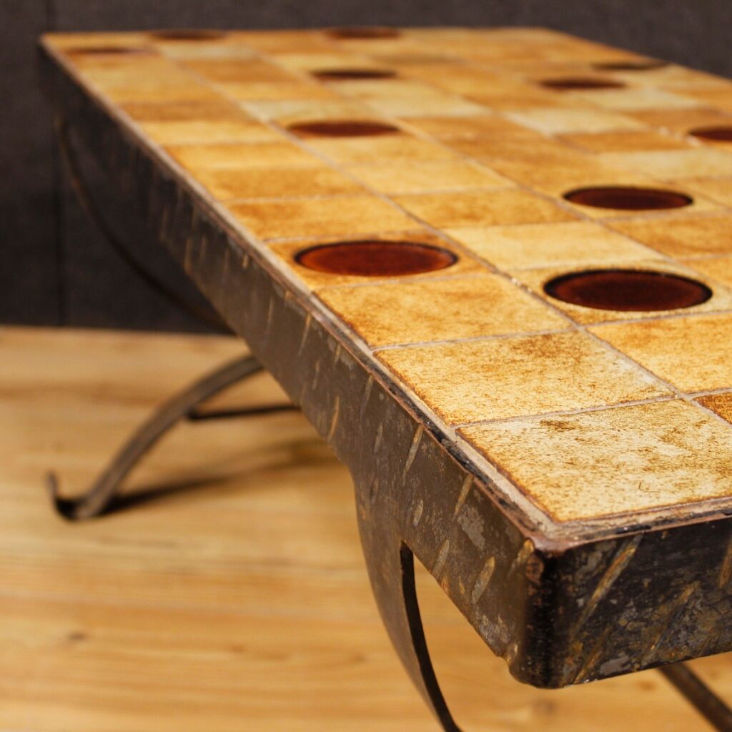 French Design signed coffee table with top in ceramic and glass