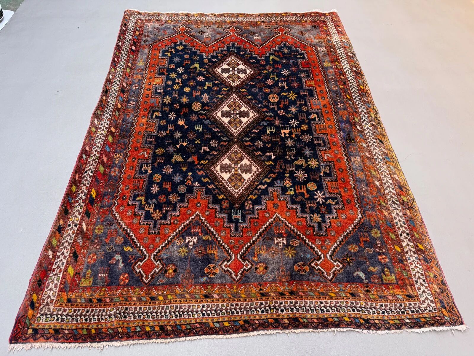 Vintage tribal rug 170x240 cm, wool oriental handmade rug large 2553
