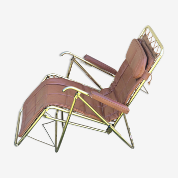 Vintage leather folding deckchair