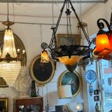 Imposing contemporary art deco style chandelier, glass paste and wrought iron