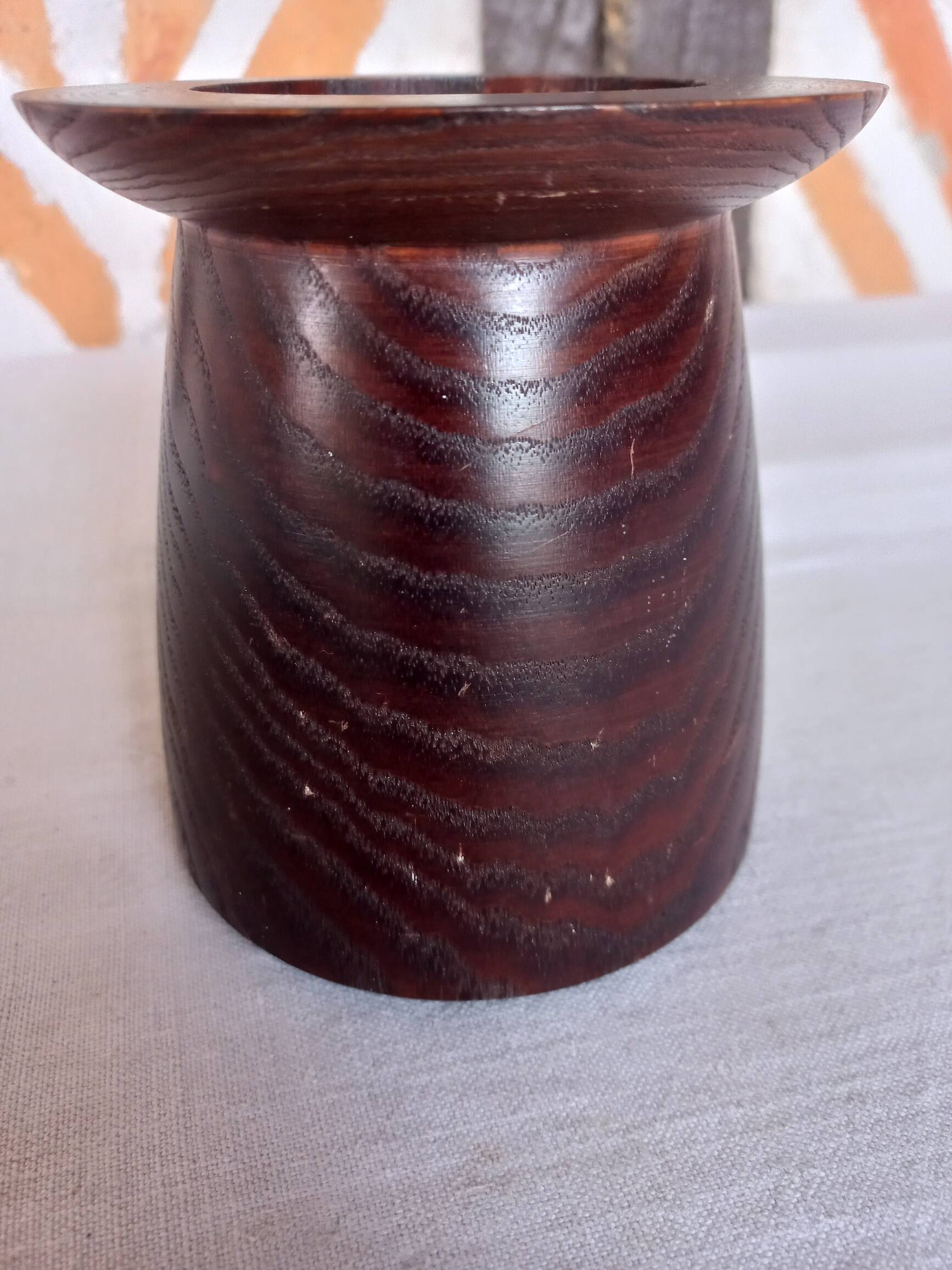 Solid wenge wood cylinder candle holder
