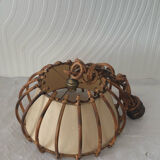 Vintage rattan pendant lamp with paper lampshade